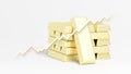 Gold bars isolated on white background. Trading chart. Gold price. Growth.