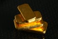 Gold bar on gross background scene. Royalty Free Stock Photo