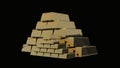Gold bars pyramid 3D rendering Royalty Free Stock Photo