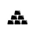 Gold Bars Pyramid, Stack Precious Metal Ingots. Flat Vector Icon illustration. Simple black symbol on white background Royalty Free Stock Photo