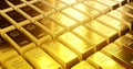 Gold bars row produce from 3d render with loop animation.