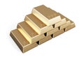 Gold bars stacked pyramid on white background. Royalty Free Stock Photo