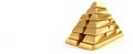 Gold bars stacked in a pyramid on a white background. Header banner mockup with space. AI generated Royalty Free Stock Photo