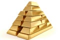 Gold bars stacked in a pyramid on a white background. Precious metal. AI generated Royalty Free Stock Photo
