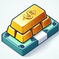 Gold bars on a stash of banknotes