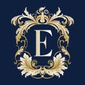 Classicism Letter E Clipart In Navy With Baroque Revival Style