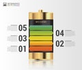 Gold battery. Infographics concept. Modern design template. Vector