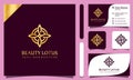 Gold beauty lotus cosmetics luxury logo design vector illustration with line art style vintage, modern company business card