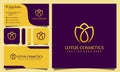 Gold beauty lotus cosmetics luxury logos design vector illustration with line art style vintage, modern company business card