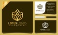 Gold Beauty Lotus Flower logo design vector illustration, elegant, modern company business card template