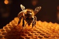 macro gold background honey nature bee yellow pollen wildlife insect closeup. Generative AI. Royalty Free Stock Photo
