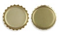 Gold beer bottle caps. Top and back view. Realistic Royalty Free Stock Photo