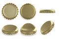 Gold beer bottle caps. Top and back view Royalty Free Stock Photo