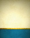 Gold beige background with blue footer border, gold ribbon trim, and grunge vintage texture Royalty Free Stock Photo
