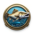 Realistic Fishing Symbol Badge With Gold Frame