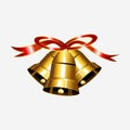 Gold bell with red ribbon illustration.