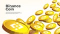 Gold Binance coins falling from the sky. BNB cryptocurrency concept banner background