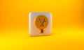 Gold Biohazard symbol icon isolated on yellow background. Silver square button. 3D render illustration Royalty Free Stock Photo