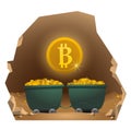 Gold bitcoin. The cave of gold. Royalty Free Stock Photo