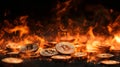 gold bitcoin cryptocurrency coins are burning in a fire Royalty Free Stock Photo