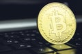 ..Gold bitcoin cryptocurrency with a latop computer Royalty Free Stock Photo