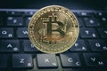 ..Gold bitcoin cryptocurrency with a latop computer Royalty Free Stock Photo