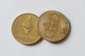 Gold Bitcoin and Etherium Token Royalty Free Stock Photo