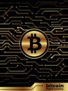 Gold Bitcoin and gold line connection Electronic Board on background vector design