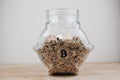 Gold bitcoin in jar Royalty Free Stock Photo