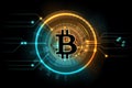 Gold bitcoin. Mining business symbol, internet exchange digital market. Cryptocurrency, blockchain technology vector