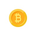 Gold bitcoin sign. Flat coin icon isolated on white. Economy, finance, digital money.