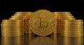 gold Bitcoin stack isolated on a black background Royalty Free Stock Photo