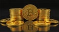 gold Bitcoin stack isolated on a black background Royalty Free Stock Photo