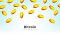 Gold Bitcoins falling from the sky. Bitcoin cryptocurrency concept banner background