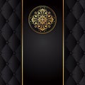 Gold black background design vector. Sun Indian pattern. Eye peacock feather frame. Oriental mandala swirl ornament for Royalty Free Stock Photo