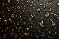 Gold Black Background Drops, Golden Luxury Texture, Vantablack Mockup with Gold Metal Pattern