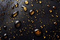 Gold Black Background Drops, Golden Luxury Texture, Vantablack Mockup with Gold Metal Pattern