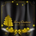 Gold and black background with Snowflake and ball for Christmas Holiday Season. Vector illustration Royalty Free Stock Photo