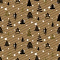 Gold and black christmas winter woods seamless pattern.