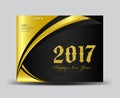 Gold and black Cover Desk Calendar 2017, happy new year 2017