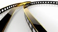 A gold and black film strip with white background Royalty Free Stock Photo
