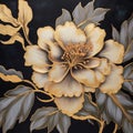 Gold And Black Floral Portrait On Canvas: Contemporary Chinese Art