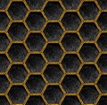 Gold and black geometric hexagon grid pattern art deco Background. Artistic pencil texture line style. Honeycomb dark repeat Royalty Free Stock Photo