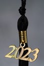 2023 Graduation Tassel on a Grey Background Gold and Black