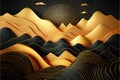 Gold and black mountain landscape, abstract paper background. Generative AI Royalty Free Stock Photo