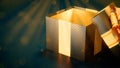 gold and black opened surprise gift box on blue - abstract 3D illustration Royalty Free Stock Photo