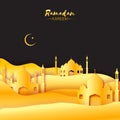 Gold Black Origami Mosque Ramadan Kareem Greeting card Royalty Free Stock Photo