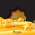 Gold Black Origami Mosque Star Window Ramadan Kareem Greeting card Royalty Free Stock Photo