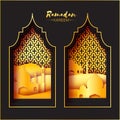 Gold Black Origami Mosque Window Ramadan Kareem Greeting card Royalty Free Stock Photo