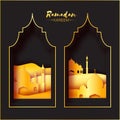 Gold Black Origami Mosque Window Ramadan Kareem Greeting card